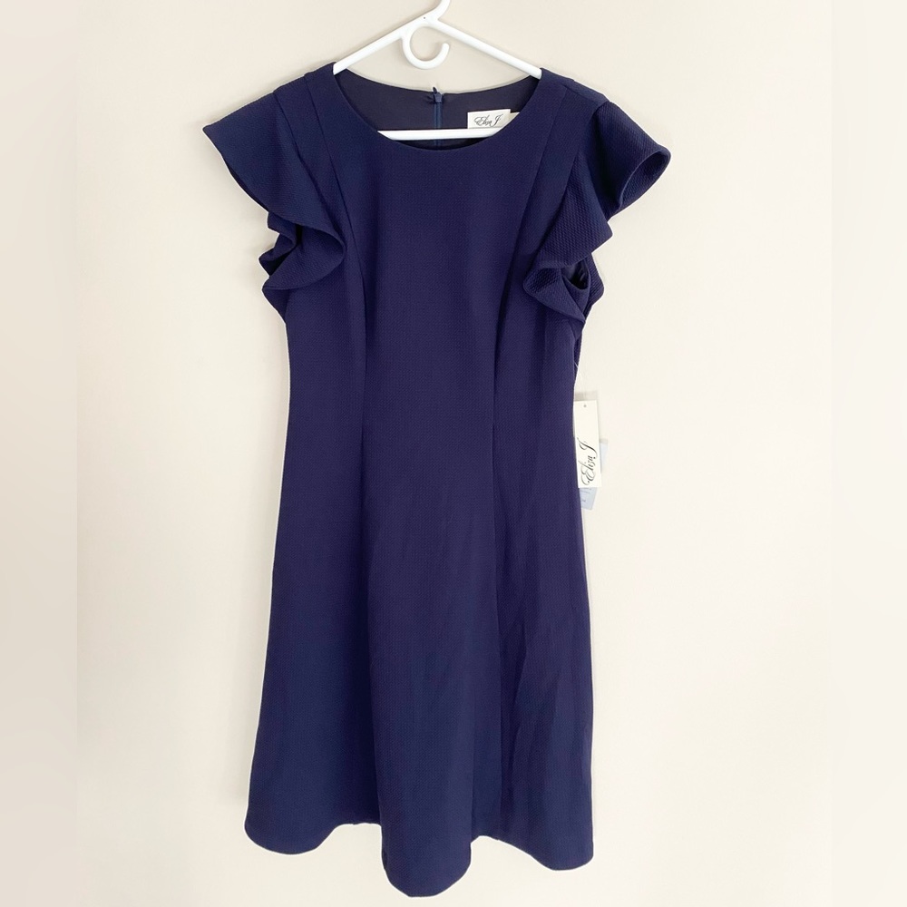 NEW Eliza J Butterfly Sleeve Scuba Fit & Flare Dress Dark Blue size 10